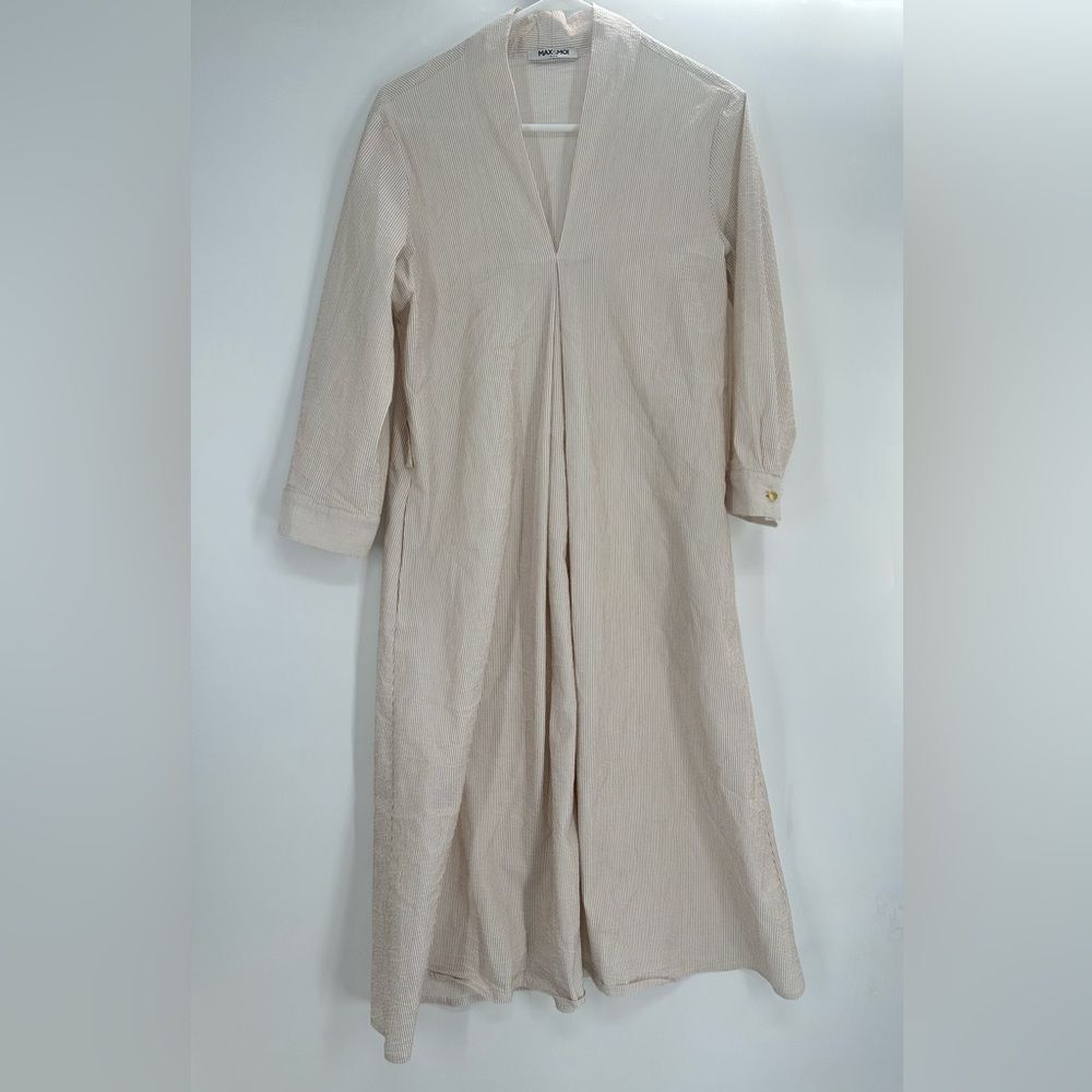 Max & Moi Paris Beige Striped Dress V-Neck Size EUR 40 US L